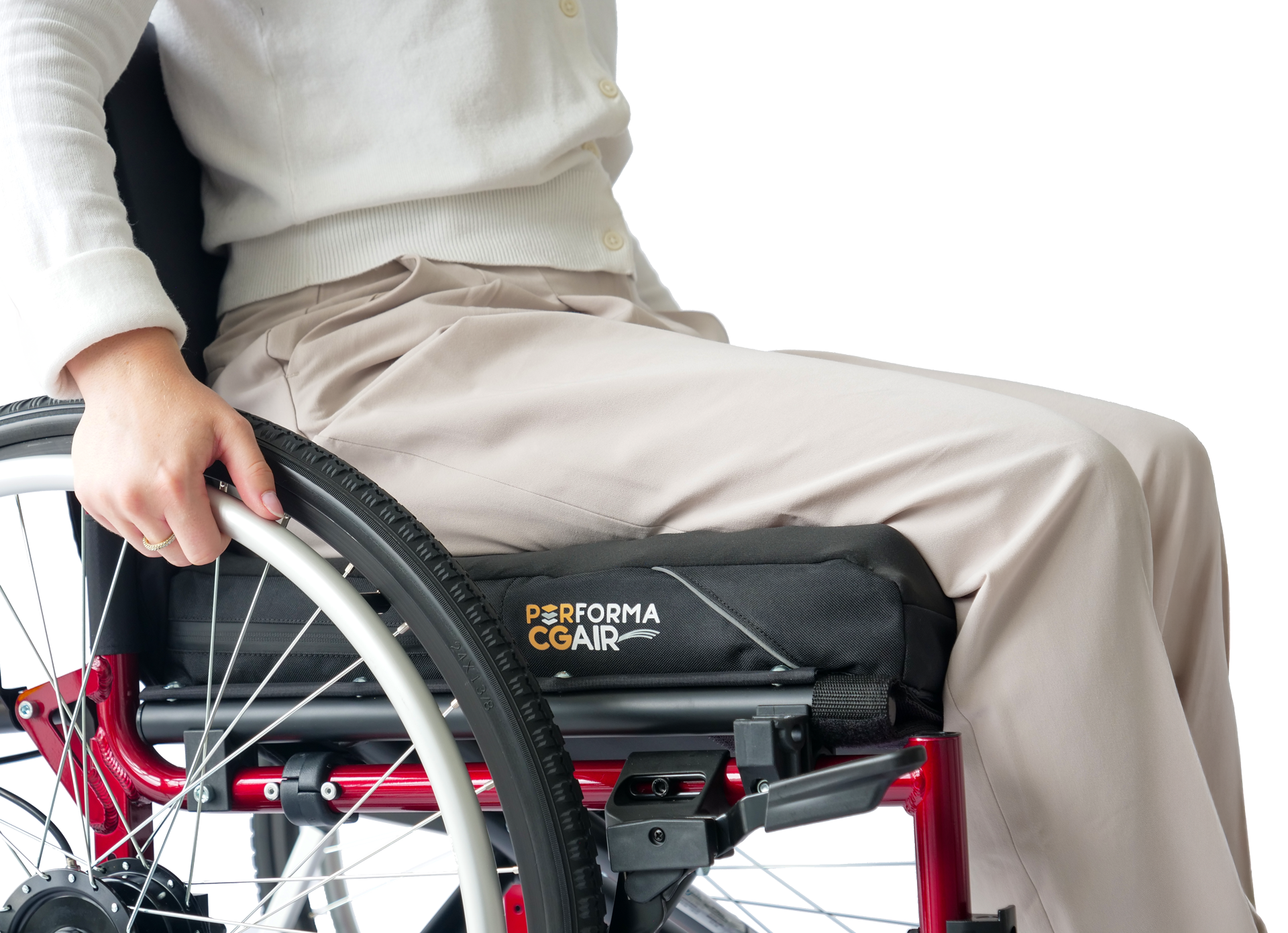 Amylior Performa CG Air Cushion mounted on manual wheelchair for clinical pressure relief