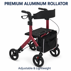 Rollator Walker With Seat Adjustable 4 Wheel Lightweight Aluminum Senior Mobility Walker